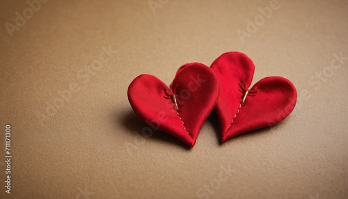 Two handmade knitted hearts in red color on a clean isolated background - concept for Mother s Day  Valentine s Day  Birthday