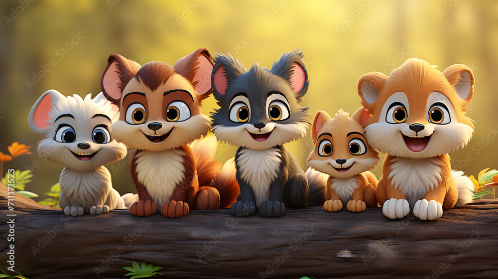Obraz premium Cute Cartoon Animal Characters