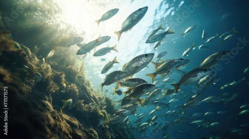 Closeup of a schools of fish, darting in and out of the crevices of a shipwreck.