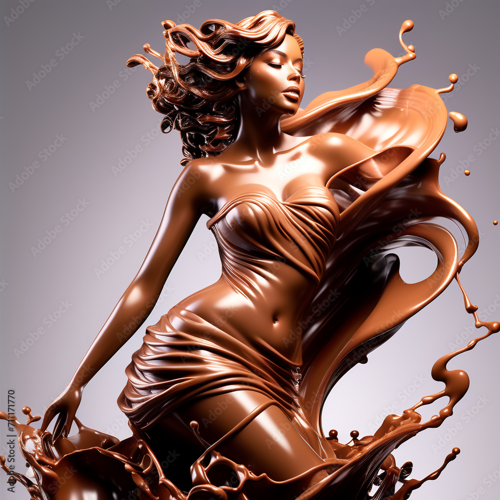 Φωτογραφία A piece of chocolate starting to melt 녹아내리기 시작한 초콜릿 조각 Generative AI