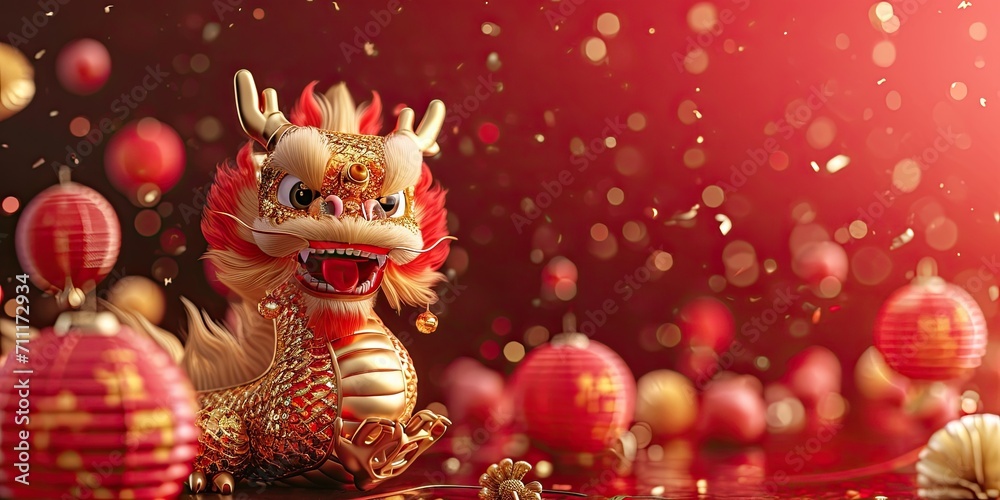 Adorable gold Chinese baby dragon