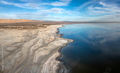 Drone view of Salton Sea Beach © The Desert Photo