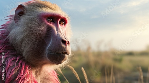 Close-up Portrait of a Thoughtful Chacma Baboon Gazing into the Distance - AI-Generative photo