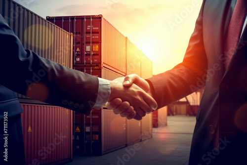 businessman handshake of business deal with logistic. Generative AI. photo