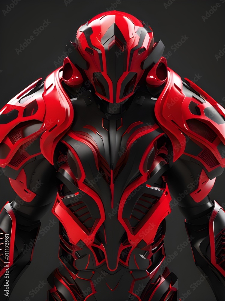 futuristic warrior with a armor and red hood