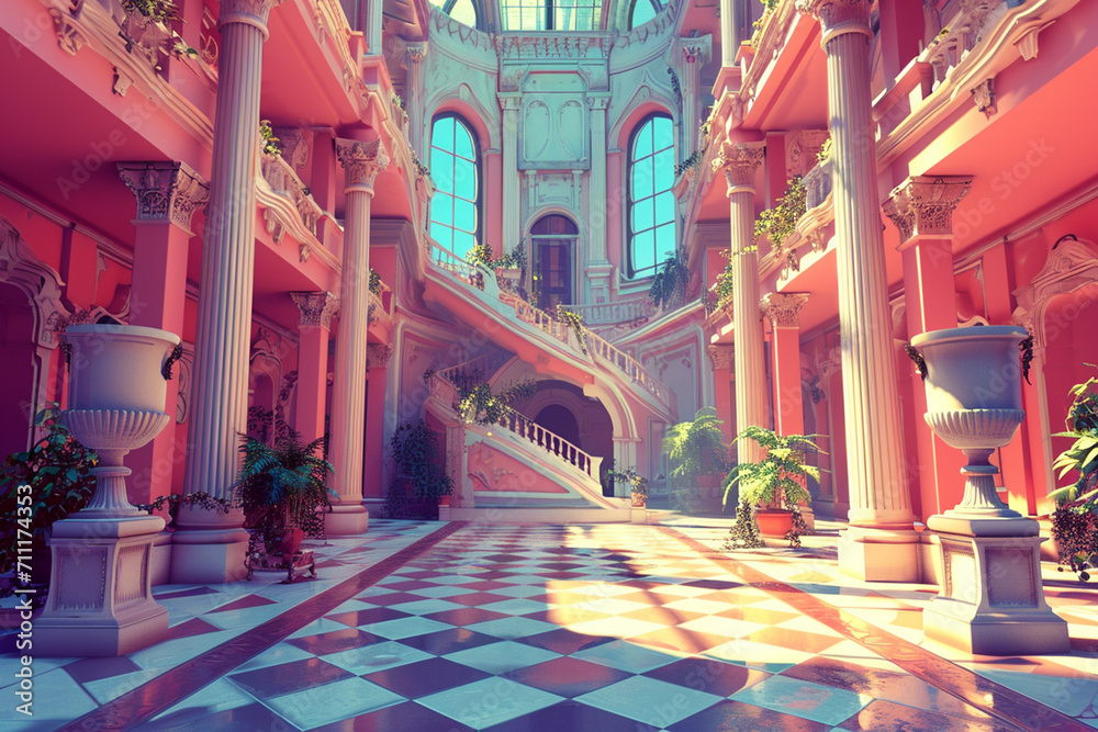 Fototapeta premium Game background 3d stylish architecture illustration