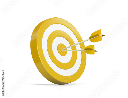 A golden target with two arrows stuck in the middle, transparent background
