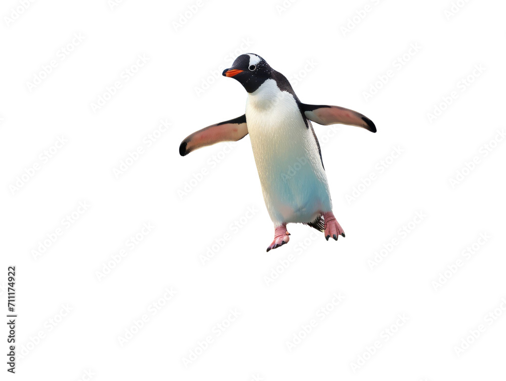Fototapeta premium Penguin Standing on Rainbow in the Sky