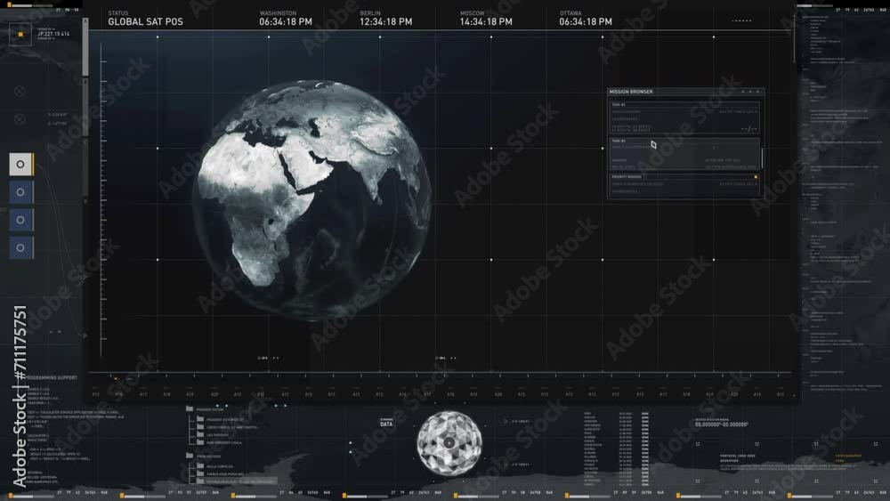 Scifi Computer Program Location Scan Process By Satellite Network System. Computer Software
