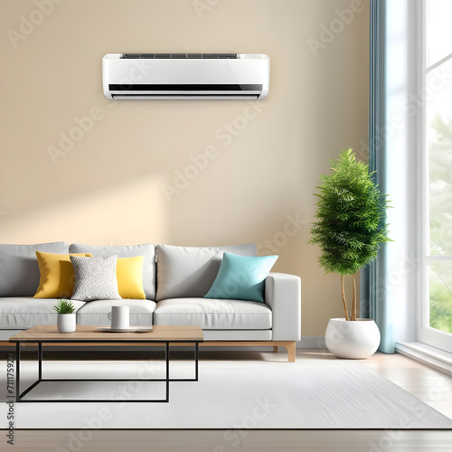 generic air conditioner with modern bright Living room background.