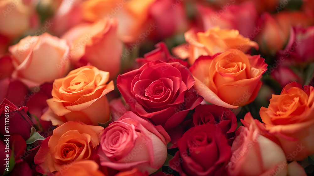 Closeup Bouquet of Colorful Roses Flower Texture Background for Valentine's Day Celebration or Summer Wedding. Pattern of Rose Petals. Roses Background for Love and Romance Closeup Bouquet of Colorful Roses Flower Texture Background for Valentine's Day Celebration or Summer Wedding. Pattern of Rose Petals. Roses Background for Love and Romance