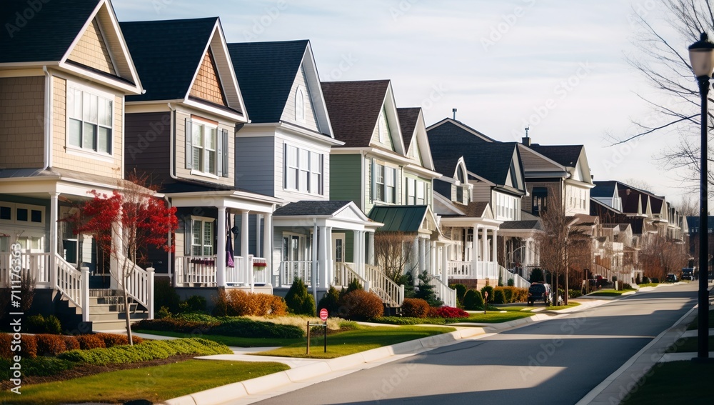 Modern residential houses in luxury neighborhood.