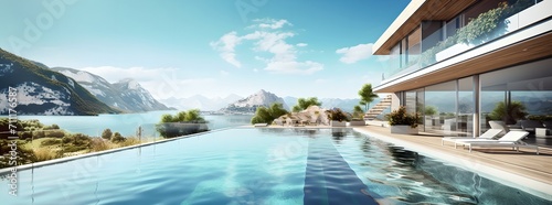 Luxury resort spa pool with mountain views  generative ai.