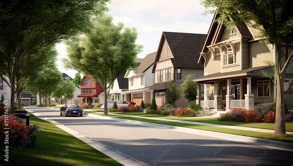 Row of modern residential houses in luxury neighborhood. Row of modern residential houses in luxury neighborhood.