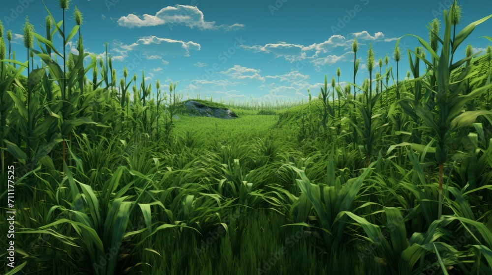 Green Fields Under Blue Sky Landscape Green Fields Under Blue Sky Landscape