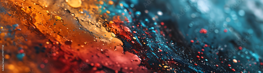 Vibrant hues dance on the rippling surface of water, creating an abstract and fluid masterpiece illuminated by the soft glow of light amidst a rainy backdrop Vibrant hues dance on the rippling surface of water, creating an abstract and fluid masterpiece illuminated by the soft glow of light amidst a rainy backdrop