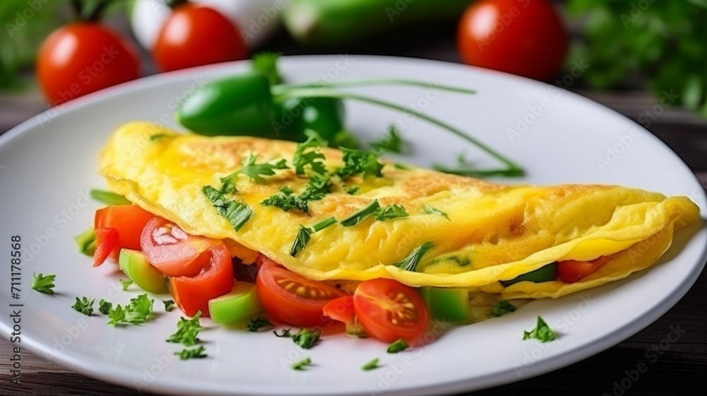 Omelette with Fresh Veggies on Plate Omelette with Fresh Veggies on Plate