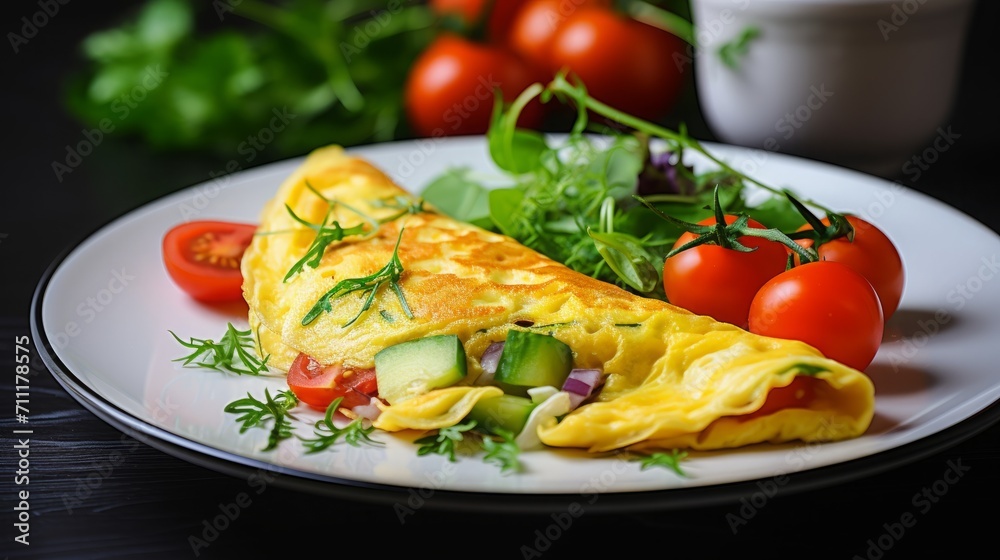 Omelette with Fresh Veggies on Plate Omelette with Fresh Veggies on Plate
