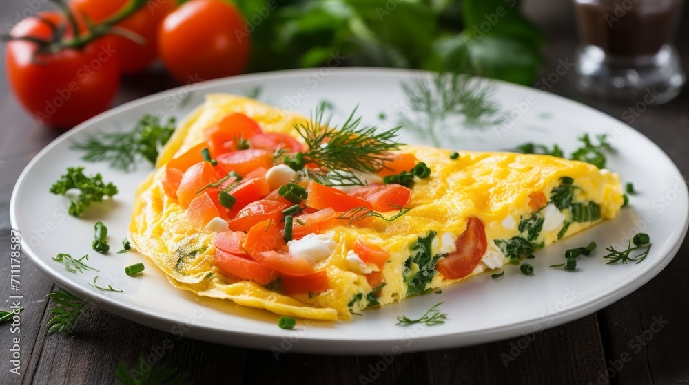 Omelette with Fresh Veggies on Plate Omelette with Fresh Veggies on Plate