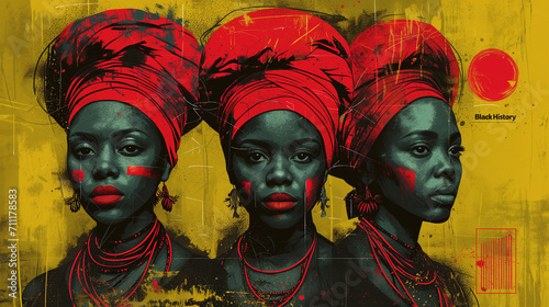 AI generated illustration of A black females profile with head wraps for the Black History Month in graffiti style. 