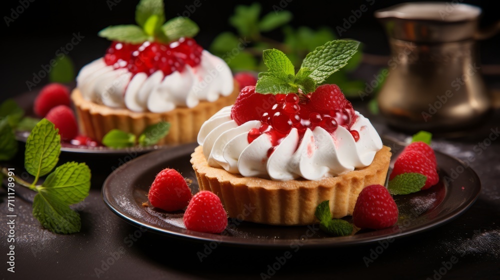 Strawberry Tarts with Cream and Mint