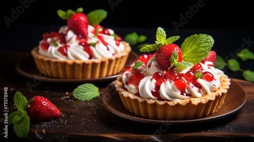 Strawberry Tarts with Cream and Mint