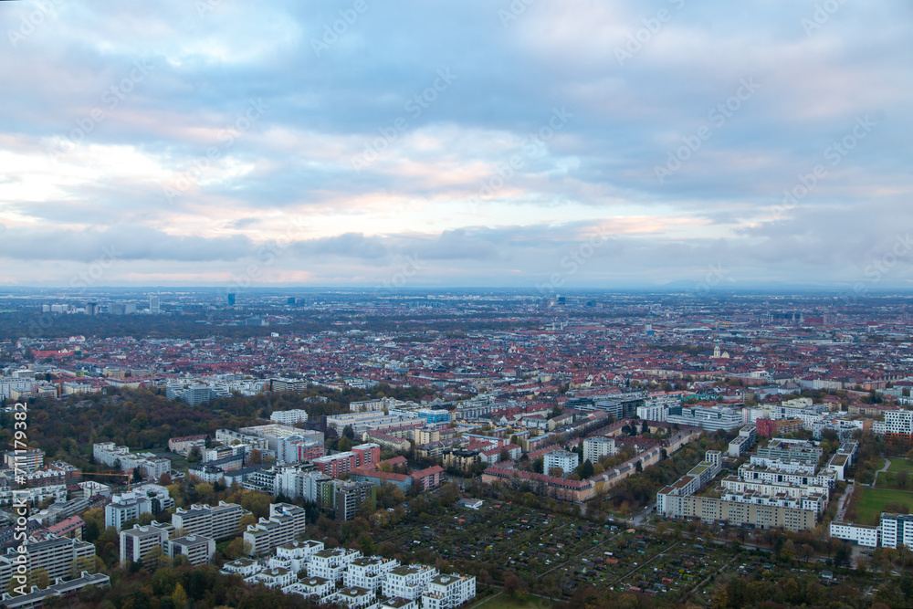 Munich Skyline Urban Panorama Autumnal Cloudy