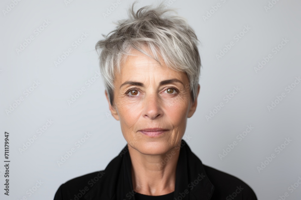 Portrait of senior woman with grey hair. Isolated on grey background. Portrait of senior woman with grey hair. Isolated on grey background.