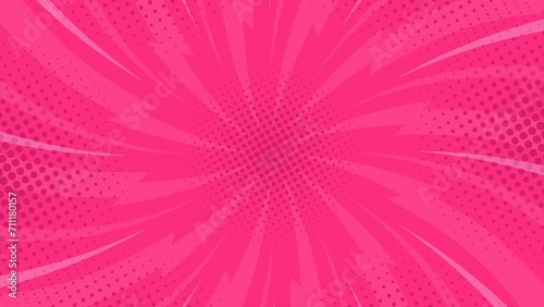 Pink Comic background animation, vintage pop art background, with animated radial rays and dots pattern. Motion graphics and digital composition