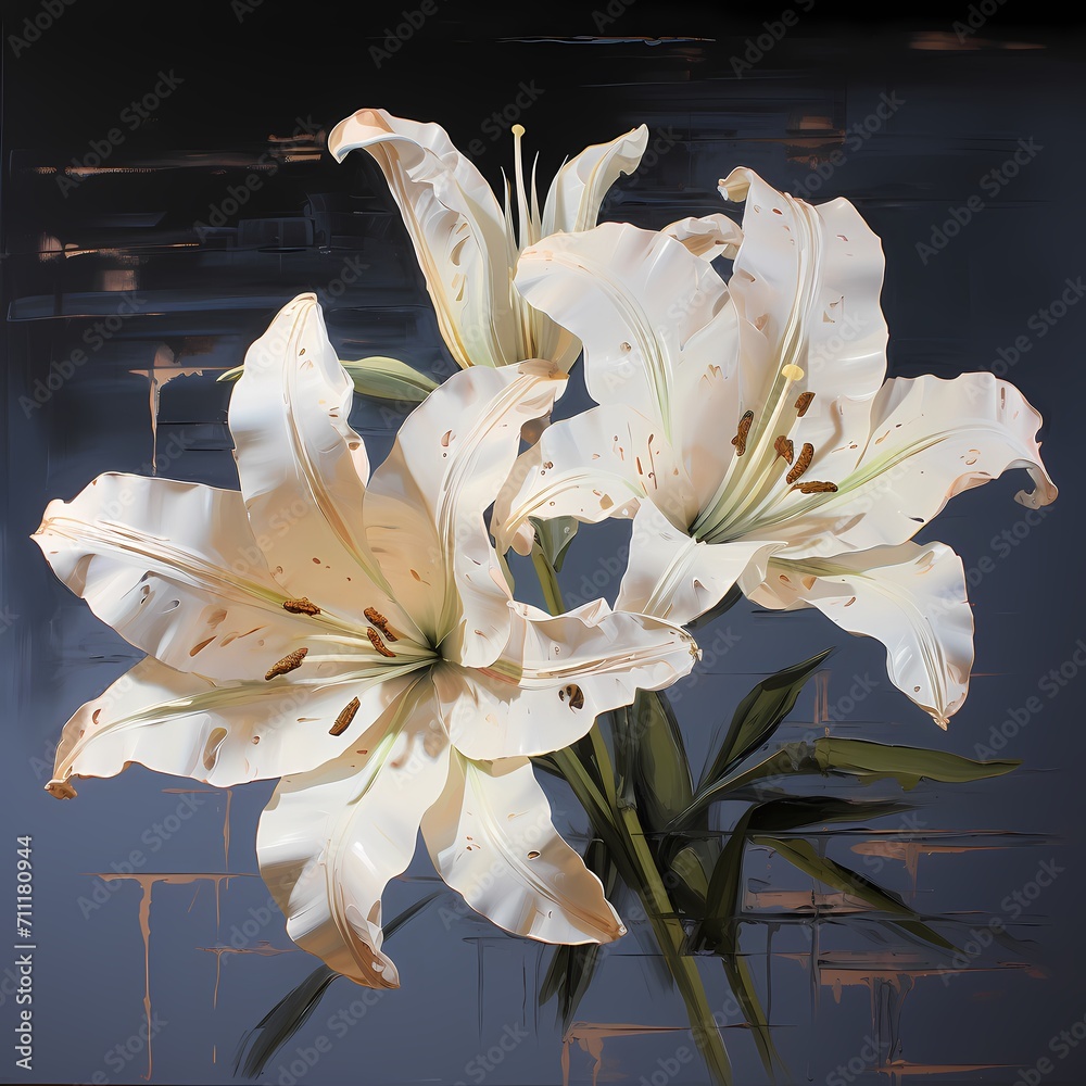 pure white lily flower painting in thick texture style, for wall art, wallpaper
