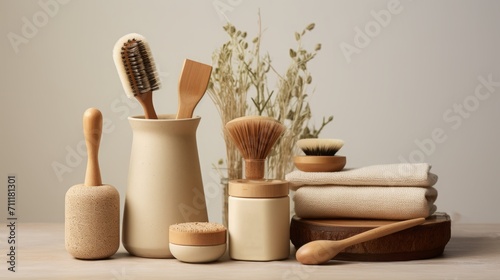 Eco Friendly Bathroom Products Displayed on Clear Surface