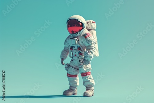 astronaut on a plain colored background, natural light, documentary and paper style
