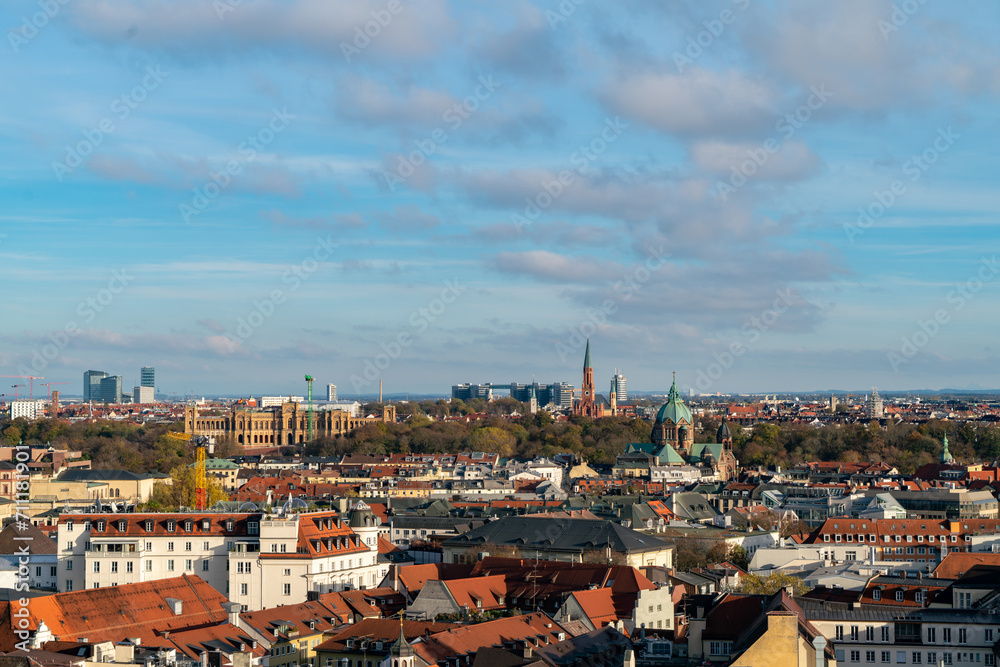 Aerial Munich Old Town Skyline  with Gothic Structures