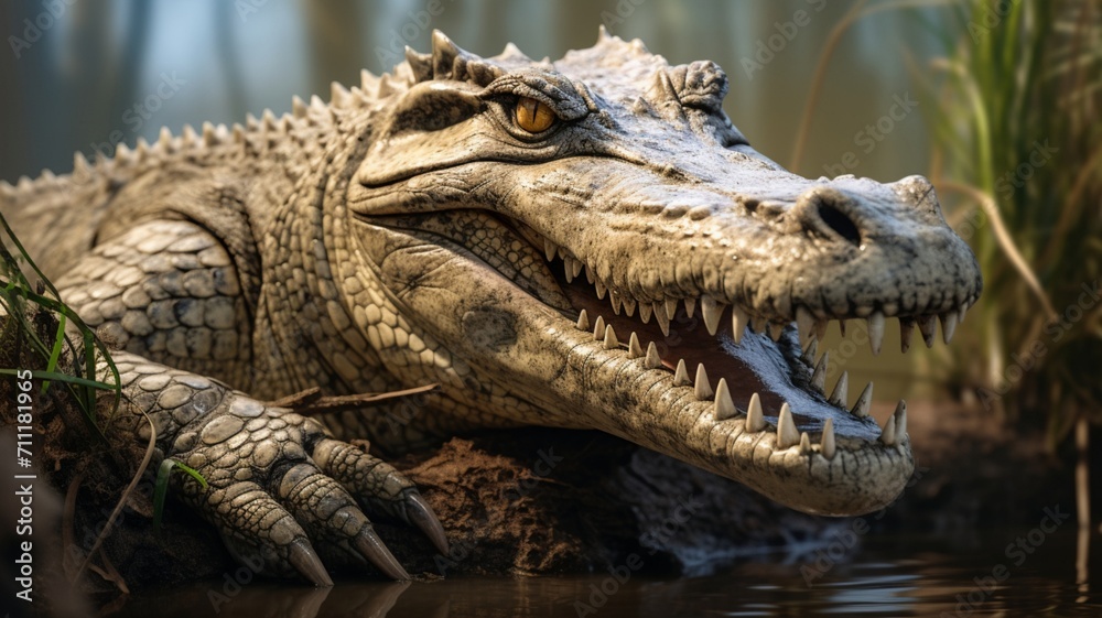 Menacing Crocodile Emerging from Dark Waters with Sinister Glare - AI-Generative Menacing Crocodile Emerging from Dark Waters with Sinister Glare - AI-Generative