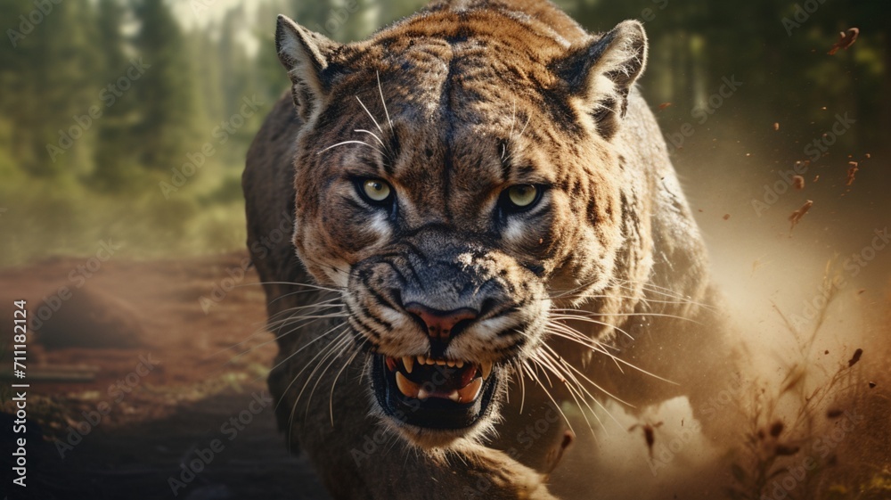 Graceful Puma on the Prowl in the Wilderness - AI-Generative