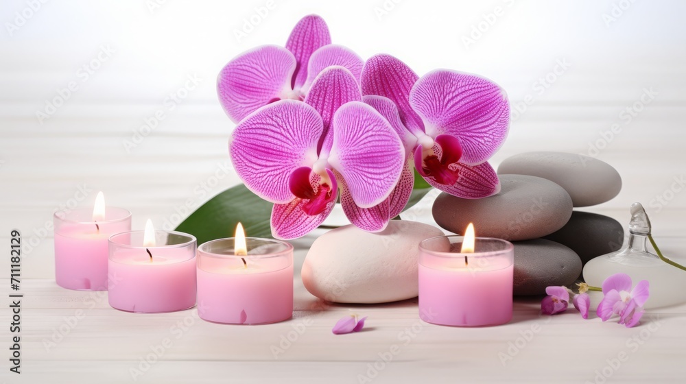 Elegant Spa Setting with Orchids and Candles Elegant Spa Setting with Orchids and Candles
