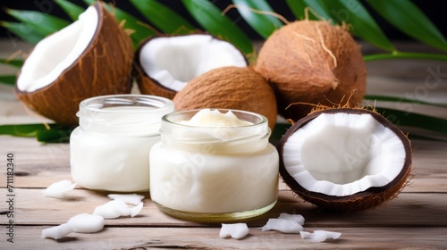 Organic Coconut Cream on Wooden Surface