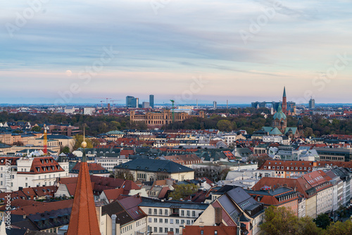 Sunset Glow Over Munich Old Town Skyline Aerial