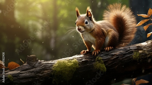 Playful Squirrel Frolicking Amidst Autumn Foliage in a Park - AI-Generative