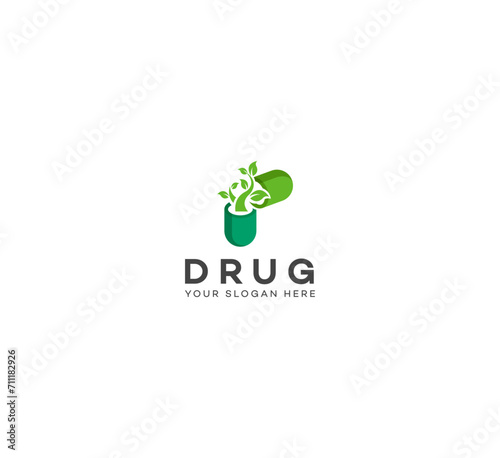 Herbal Drug, Pill, Capsule logo design template. Vector medical tablet logotype pharmacy logo design.