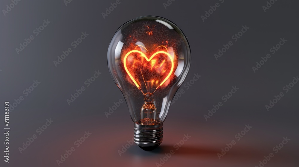 Light bulb with hearth inside, romantic concept - obrazy, fototapety, plakaty 