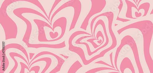 Heart Pink background in groovy design 70s 60s. Cartoon style. Vector illustration for love or Valentine s day background.