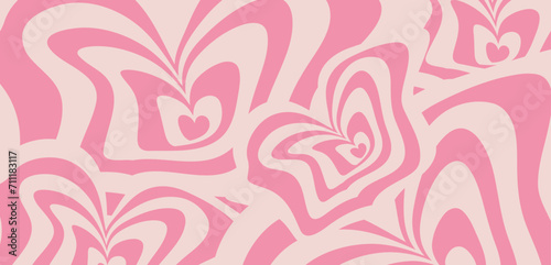 Heart Pink background in groovy design 70s,60s. Cartoon style. Vector illustration for love or Valentine's day background.