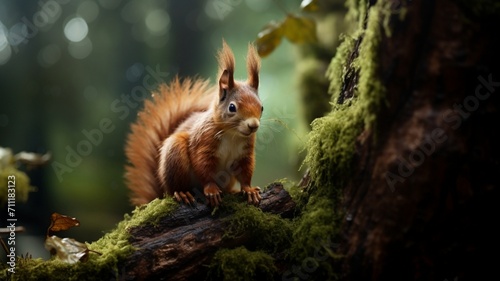 Playful Squirrel Frolicking Amidst Autumn Foliage in a Park - AI-Generative