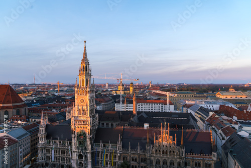 Munich Skyline at Dusk: Aerial of Historic Marienplatz