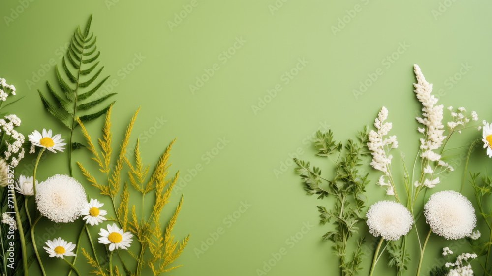 Lush green foliage and white wildflowers presenting the fresh and vibrant life of spring season. Lush green foliage and white wildflowers presenting the fresh and vibrant life of spring season.