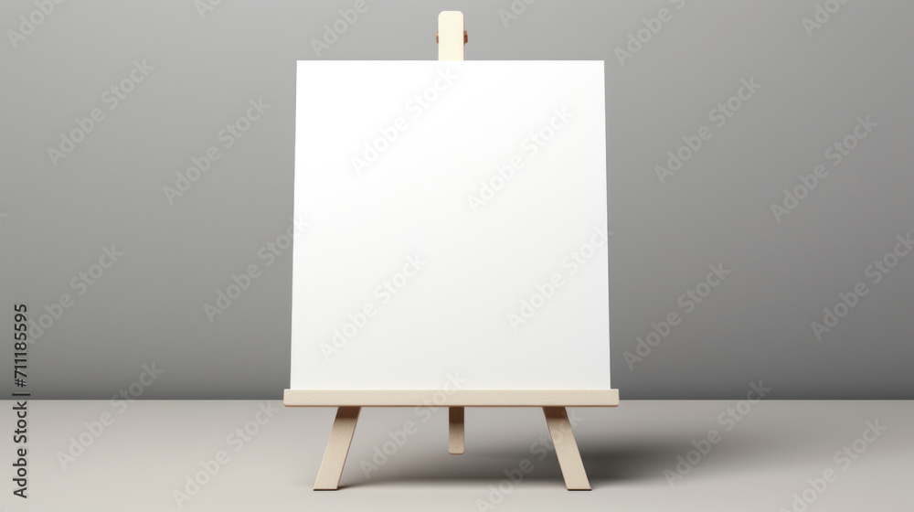 Empty White Canvas on Wooden Easel