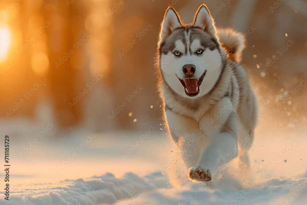 Beautiful Husky Running in the Snow