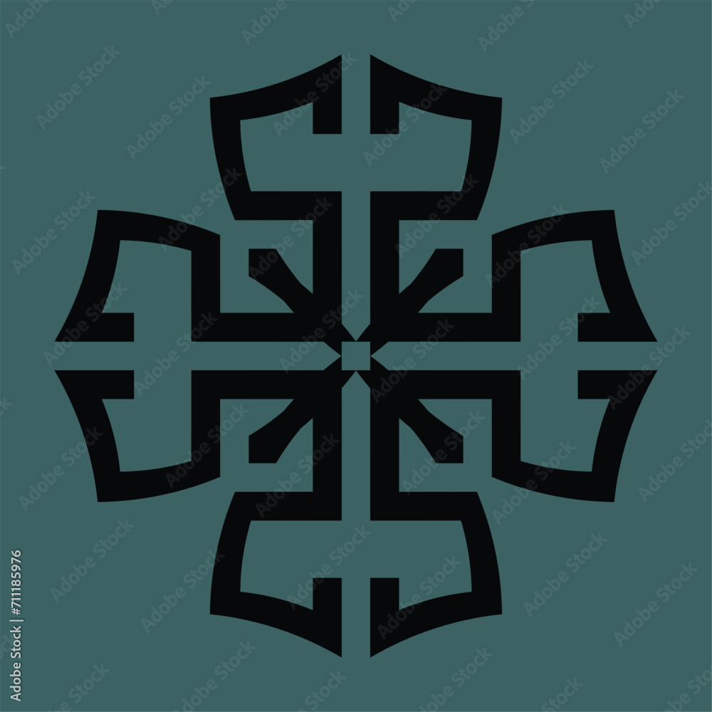 Fototapeta premium Black abstract monogram or Arabic ceramic motifs on a dark background