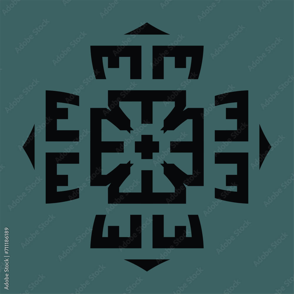 Black abstract monogram or Arabic ceramic motifs on a dark background Black abstract monogram or Arabic ceramic motifs on a dark background